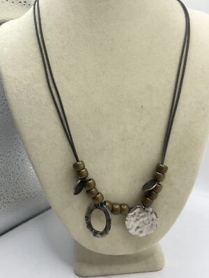 Boho Leather Jewelry Set Bracelet & Necklace Silver Tone - Image 1 of 4