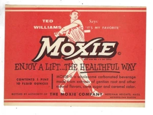 Etichetta Moxie Soda Ted Williams Boston Red Sox anni 50 mai usata 3,5"x5" come nuova - Foto 1 di 1