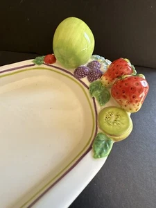 Bella Casa by Ganz 3D Fruit Plate Serving Tray Standoff Apples & Bananas 19"x7” - Picture 1 of 20