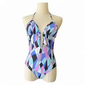 EMILIO PUCCI One Piece Swimsuit S Geometric Halter Backless Italy NEW F/S - Picture 1 of 7