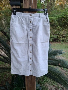 Vintage Cabin Creek khaki hellbraun Knopfleiste mit Taschen bescheidener langer Rock Größe 8 Y2K - Bild 1 von 9