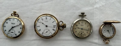 Lot of 4 Pocket Watches Parts Repair Scrape Elgin Waltham Ingersoll Peacock - Image 1 of 4
