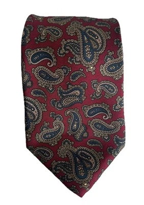 Gravata masculina Halston 100% seda paisley vermelha azul dourada - Imagem 1 de 3