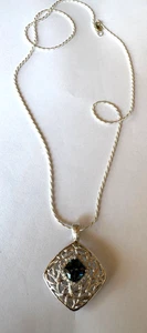 Sterling Silver Blue Topaz Pendant with 24" Chain - Picture 1 of 5