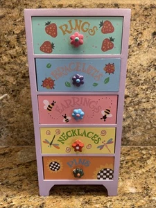 Vintage 2004 Colorful Kids Wooden Jewelry Chest Mini Dresser With 5 Drawers - Picture 1 of 4