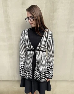 Missoni Wave Strick Cardigan Damen USA10 I46 Schwarz Weiß Zick Zack Stretch Italy - Bild 1 von 19