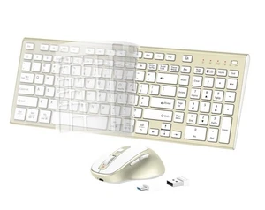 Wireless Keyboard & Mouse USB Type C Rechargeable Slim Gold - Picture 1 of 7