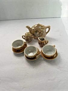 Vintage Japan Porzellan Glanzgeschirr Kind Teeservice für 3 mit Teekanne Sahne Zucker - Bild 1 von 10