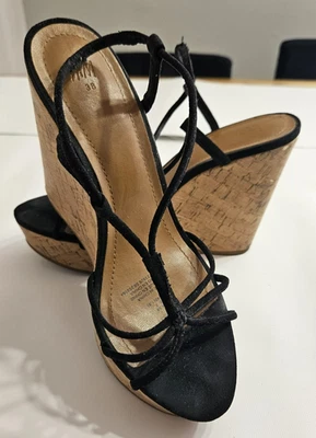 H&M Women’s Strappy Wedge Sandals Black Cork Heel Size EUR 38 US 7 Casual trendy - Image 1 of 4