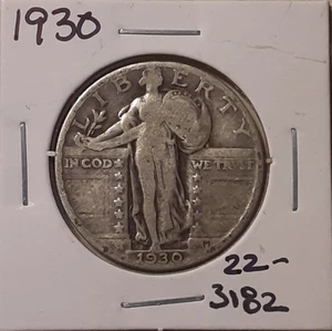 Cuarto de dólar Standing Liberty 1930 Philadelphia Mint 90 % plata 25c (#22-3182/L11) - Imagen 1 de 3
