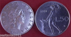 C48 ITALY ITALIA 50 LIRE 3° tipo 1991 con ROMBO ORECCHIO TONDO KM 95.2 FDC UNC - Imagen 1 de 1