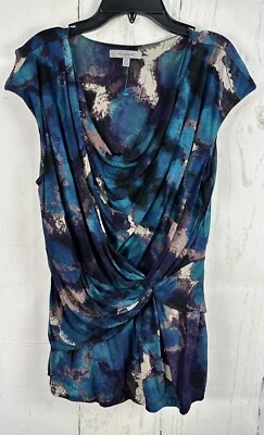 Classiques Entier XL Multicolor Blue Purple Drape Silk Blend SS V Neck Top - Image 1 of 4