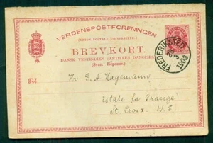INDIAS OCCIDENTALES DANESAS, BKd2II, 1903, 3¢ tarjeta de respuesta atada FREDERIKSTED, Facit 2500kr - Imagen 1 de 2