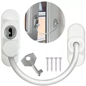 WHITE FLEXIBLE WIRE CABLE RESTRICTOR LOCK - Window & Door Safety Child Proofing - Picture 1 of 4