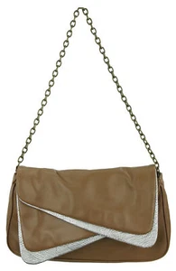 Danielle Nicole "Lindsay" Clutch Shoulder Bag Chain Layered Purse - Brown/Silver - Picture 1 of 10