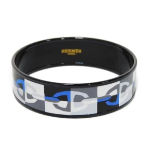 HERMES Emaille GM Bangle Anchor Chain Cloisonne Saw Black Blue Unused ChÃ... - Picture 1 of 6
