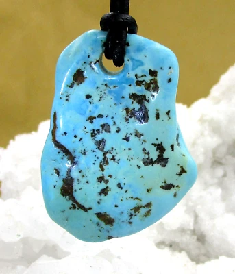 Flacher Natur TÜRKIS XL Edelstein Freeform ANHÄNGER gebohrt ink.Lederband Nr.111 - Bild 1 von 2