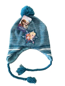 Disney Frozen Anna & Elsa Strickmütze mit Zöpfen, Flanellfutter türkis & weiß - Bild 1 von 2