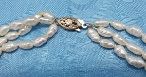 Dainty Triple Strand Freshwater Rice Pearls with 14K Gold Beads & Clasp, 18" - Picture 1 of 8