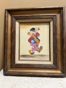VTg Wooden Framed Clown Oil Painting - Picture 1 of 7