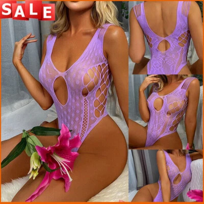 Women Sleeveless See Through Bodysuit Leotard High Cut G-string Thong Lingeries