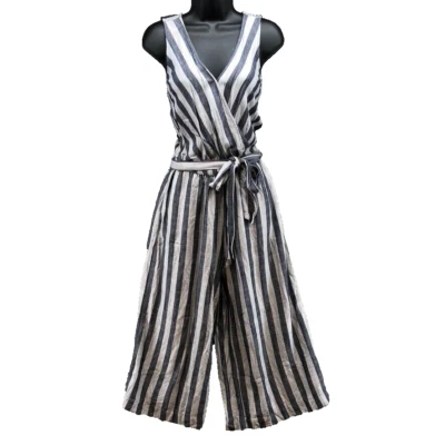 Mono envolvente sin mangas Gap para mujer XS azul marino a rayas recortado cinturón de pierna ancha Foto 1 de 4