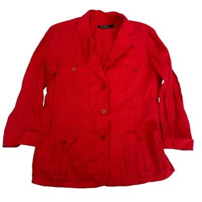 Jaqueta utilitária Lauren Ralph Lauren tamanho 8 feminina linho vermelho blazer bolsos 3/4 Slv - Imagem 1 de 4