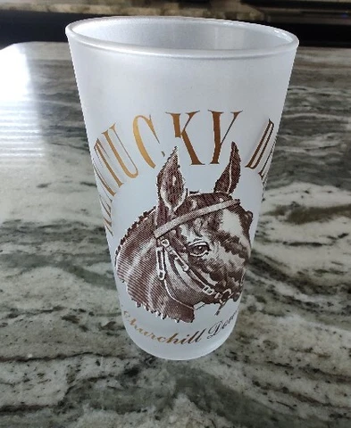 1964 KENTUCKY DERBY Vintage Glass Mint Julep Frosted Tumbler 5.25" Tall Original Cover