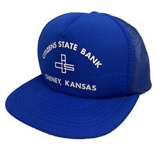 Vintage Citizens State Bank Hat Cap Snap Back Blue Mesh Trucker Cheney KS Crown