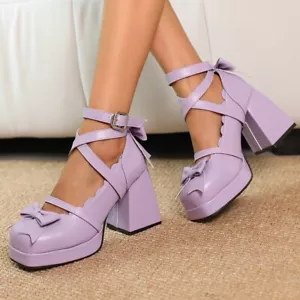 Tirantes Lolita Moño Travesti Tacones Gruesos Disfraz LGBT Mujeres Zapatos 35-48 - Imagen 1 de 26