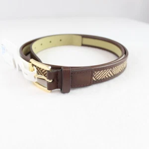 Time and Tru 25 MM Straw Inlay Belt Women's L Brown Beige Gold Tone NWT - Picture 1 of 5