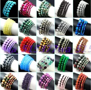 Wholesale Natural Multicolor Crystal Gemstone Stretchy Bracelet 6/8/10/12mm 7.5" - Picture 1 of 55