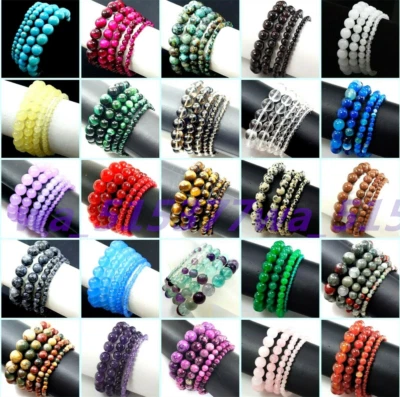 Wholesale Natural Multicolor Crystal Gemstone Stretchy Bracelet 6/8/10/12mm 7.5" - Image 1 of 4