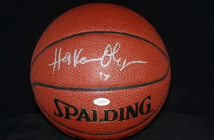 HAKEEM OLAJUWON AUTOGRAPHED SPALDING I/O NBA BASKETBALL + BALLQUBE JSA AUTH - Picture 1 of 2