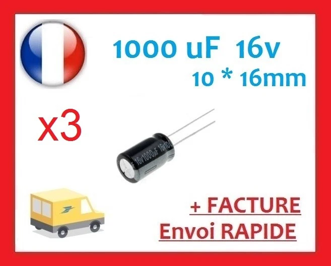 3 CONDENSATEURS CHIMIQUE 1000µF 1000MF 1000uF 16V RADIAL 105° - Photo 1/1