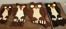 Vintage Macrame Crochet Set Of 4 Brown White Wall Hanging  BOHO Handmade Owls