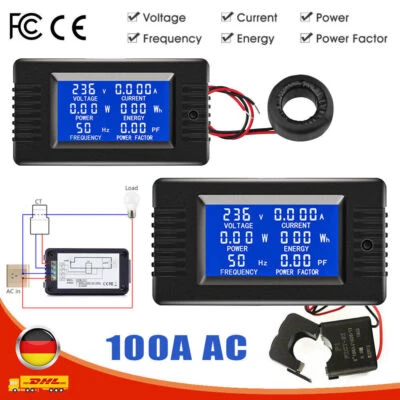 AC 100A LCD Leistungsmesser Volt Spannung Watt Amperemeter Voltmeter KWh Monitor - Bild 1 von 4