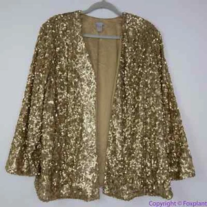 NEW Chico's gold Sequin long-sleeve Jacket blazer, 0 - Picture 1 of 12