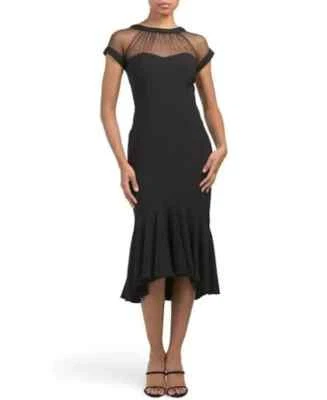 Nuevo con etiquetas Vestido de Cóctel Maggy London Midi Illusion Negro con Parte Inferior Acampanada Talla 24 Foto 1 de 4