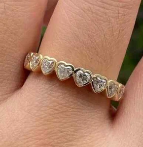 2Ct Heart Cut Lab Created Diamond Women's Full Eternity Wedding Band 925 Silver - Picture 1 of 7