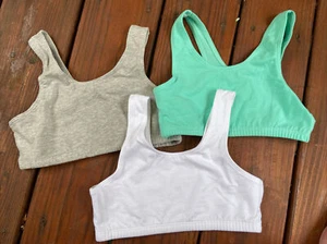 Fruit of the Loom Girls' Cotton Built-up Sport Bra, Heather Grey White Mint 32 - Picture 1 of 5