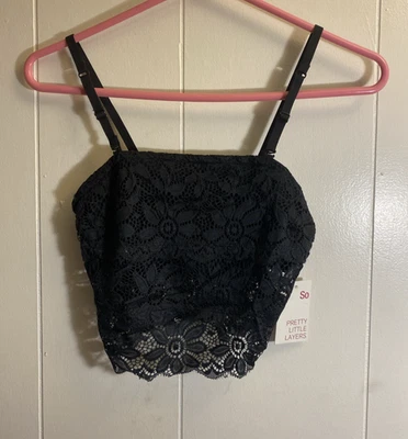 Nuevo con etiquetas SO Pretty Little Layers Xs Sujetador Bandeau de Encaje Floral Negro Foto 1 de 4