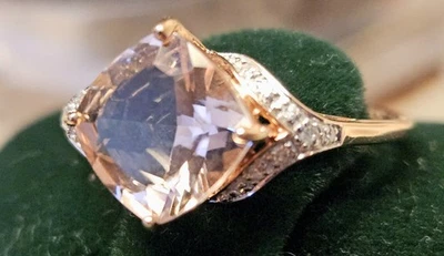 10k Princess Cut Cor-De-Rosa Morganite And Diamond Rose Gold Ring - Image 1 of 4