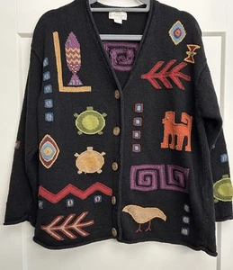 Northern Isles 100% Baumwolle Schildkröte Azteken Landhaus Kern Boho Strickjacke L Pullover  - Bild 1 von 7