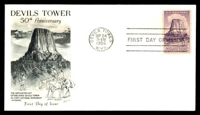 Mayfairstamps US FDC 1956 Wyoming Devils Tower anniversary national monument Fir - Image 1 of 2