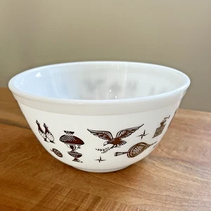 Vintage PYREX Early American Mixing Bowl #402 White Brown 1.5 QT Excellent - Picture 1 of 8