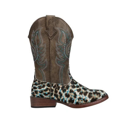 Botas informales Roper Brillo Leopardo Punta Cuadrada Vaquero Jóvenes Niñas Marrón 09-018-1 Foto 1 de 4