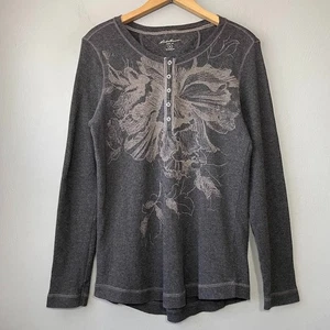Eddie Bauer Thermal Gray Henley Shirt Size XL Waffle Knit Gorpcore 2000s Floral - Picture 1 of 10