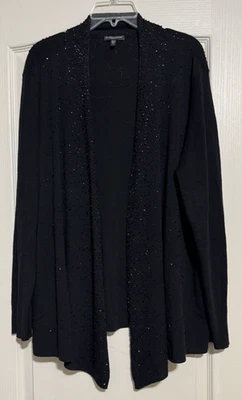 Suéter Cárdigan Abierto Eileen Fisher Negro Lana Merino Adornado con Cuentas Talla 3X Foto 1 de 4