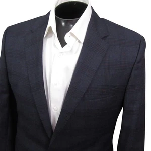 Hugo Boss Sport Coat 42L Navy Blue Windowpane Check Wool Double Vent - Picture 1 of 11